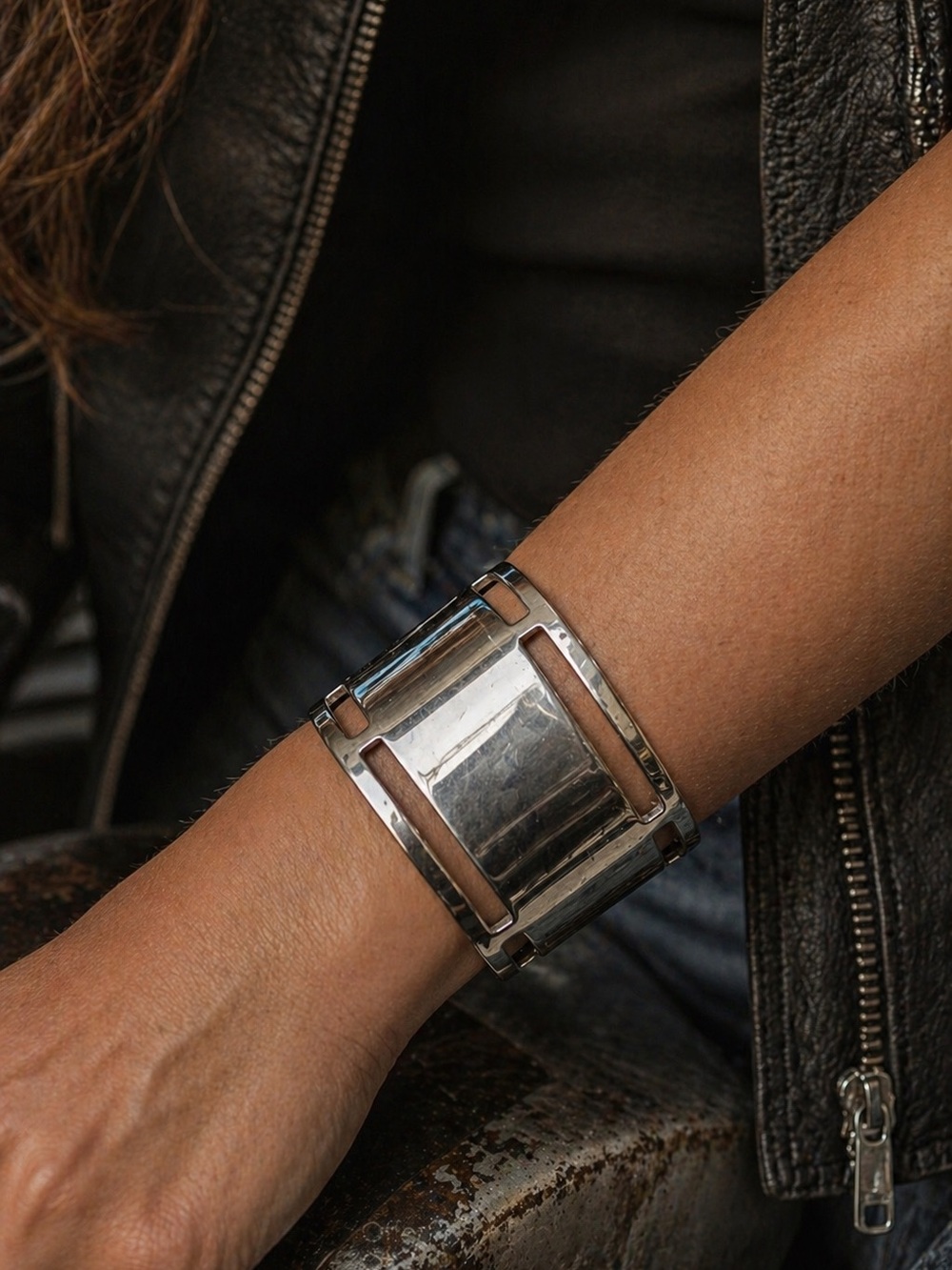 Silver Tone Wide Cuff Bracelet Minimalist Contemporary